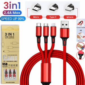 3-in-1 Charging Cable - USB to Micro, iPhone & Type-C
